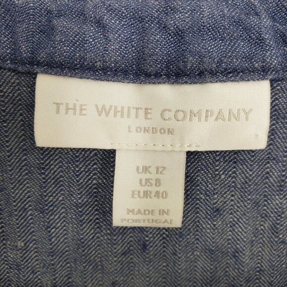 The White Company Linen Shift Dress 8 Short Sleeves Pockets Chambray Blue - Picture 2 of 7